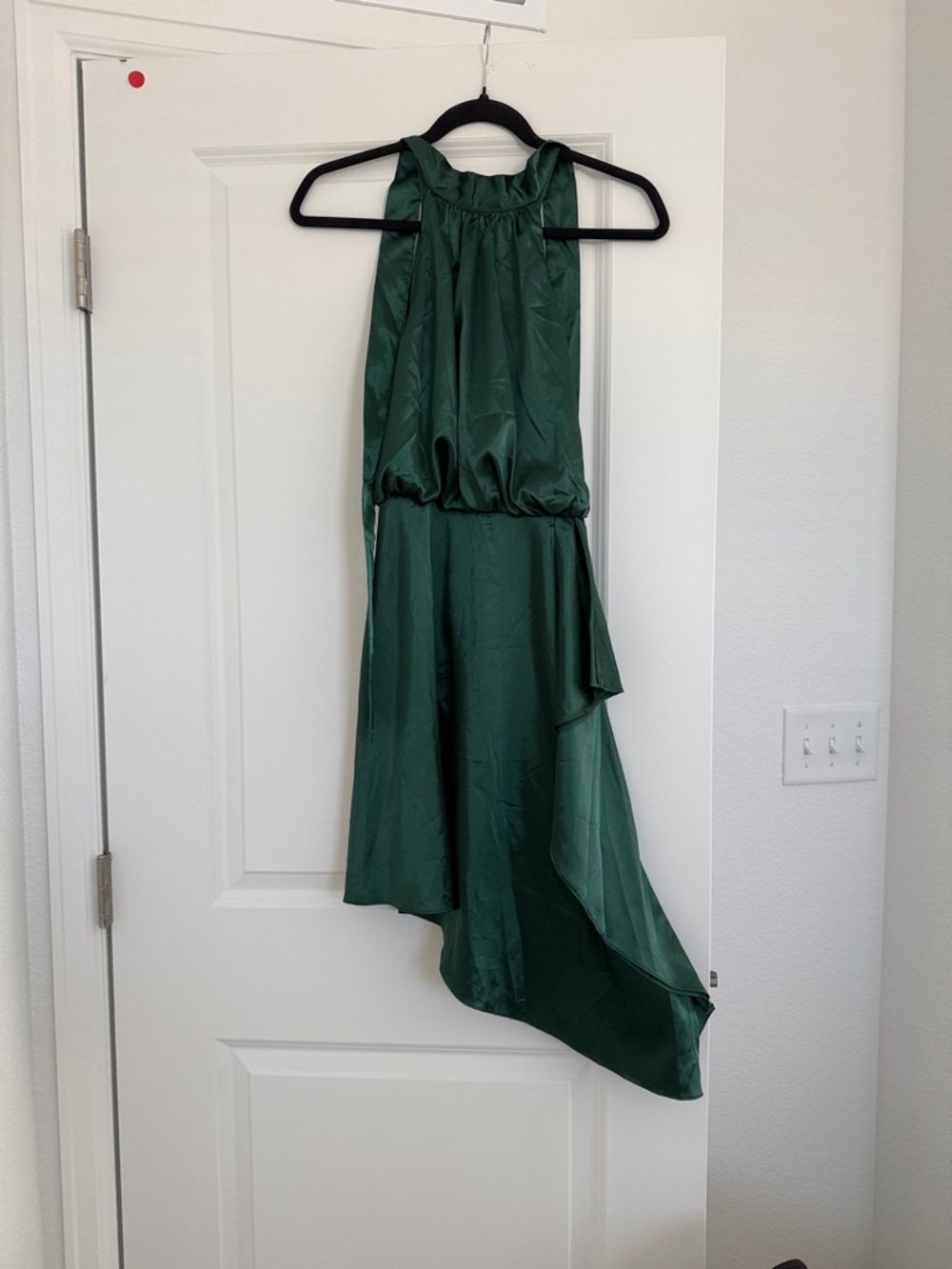 Emerald Green Satin High-Low Halter Dress